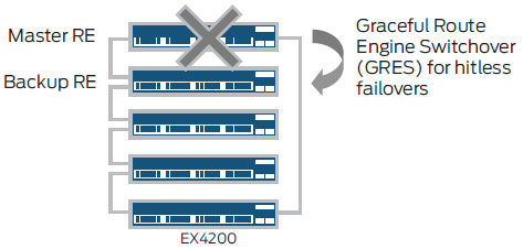 Support for Graceful Route Engine Switchover (GRES) ensures a smooth and seamless transfer of control plane functions following a master Engine failure