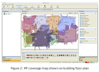 RF coverage map shown on building floor plan